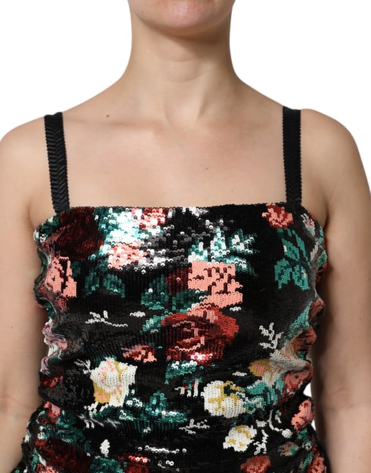 Pailletten Mini Kleid mit floralem Druck - Image 5