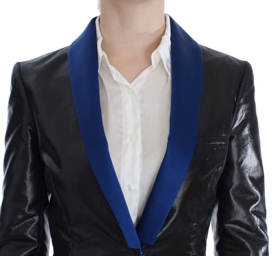 Schwarzes Blazer-Rock-Anzug mit blauen Kontrasten - Image 4