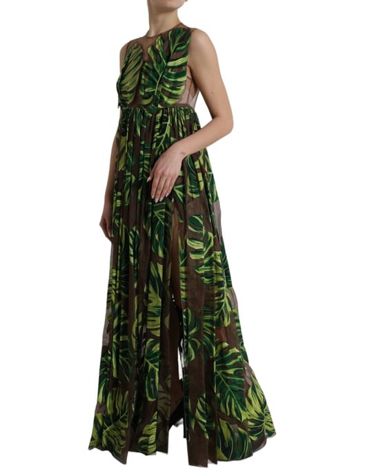 Bedrucktes Seiden-Maxi-Kleid mit tropischem Blattmuster - Image 2