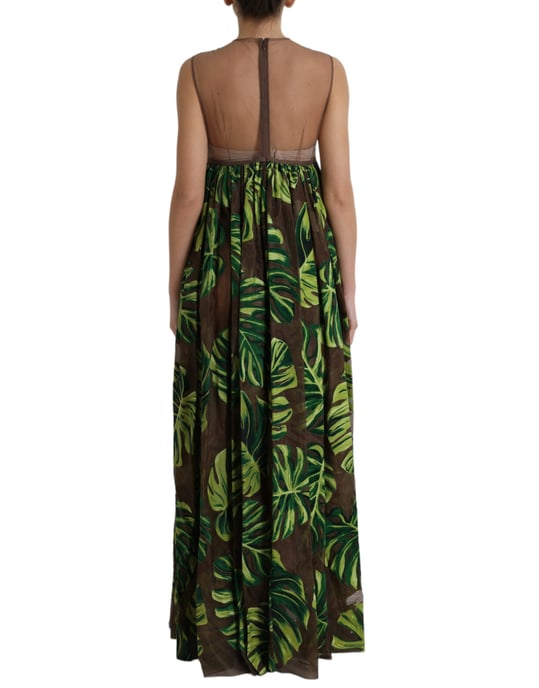 Bedrucktes Seiden-Maxi-Kleid mit tropischem Blattmuster - Image 3