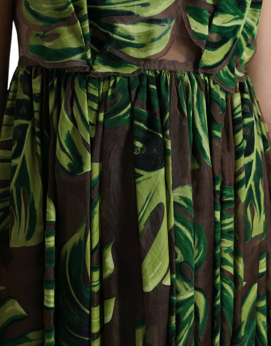 Bedrucktes Seiden-Maxi-Kleid mit tropischem Blattmuster - Image 5