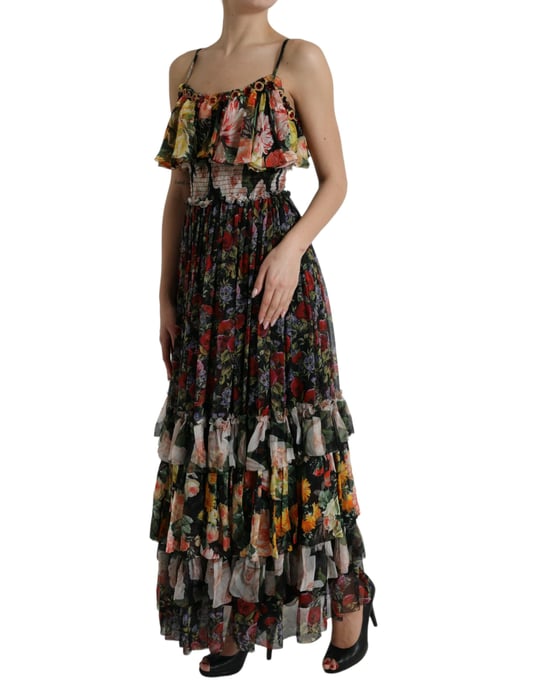 Blumenmuster Maxikleid mit gestuften Rüschendetails - Image 2