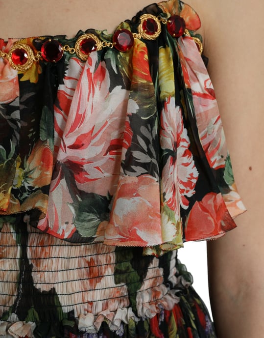 Blumenmuster Maxikleid mit gestuften Rüschendetails - Image 5