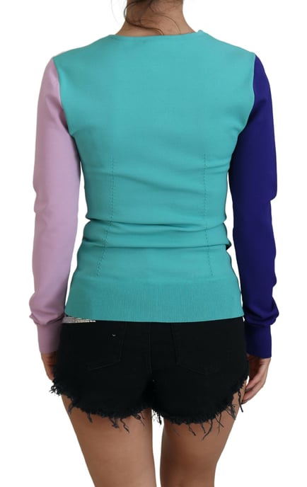 V-Ausschnitt Strickpullover mit Farbblockdesign - Image 3