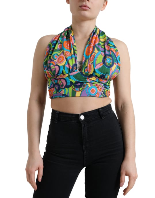 Halter-Neck-Crop-Top mit abstractem Muster - Image 1