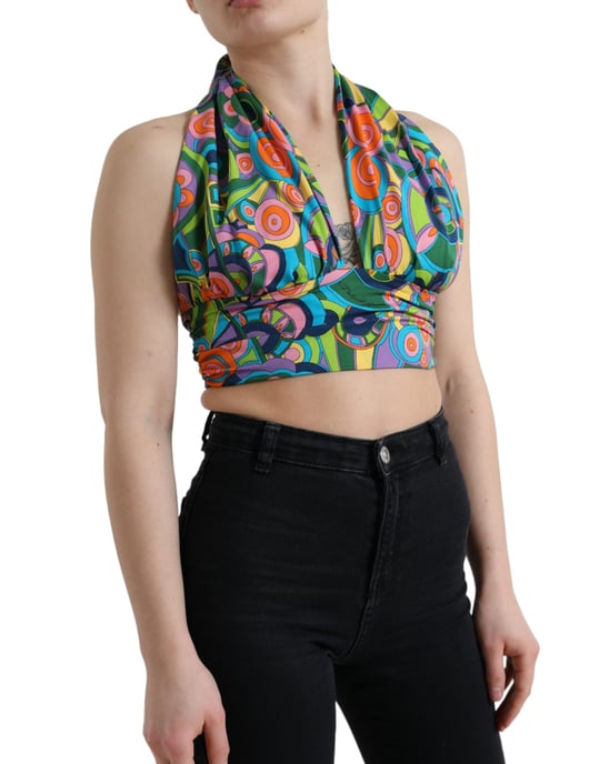 Halter-Neck-Crop-Top mit abstractem Muster - Image 2