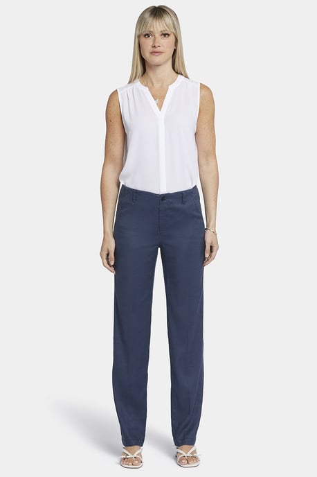 Marilyn Gerade Hose aus Stretch-Leinen | Oxford Marineblau - Image 3