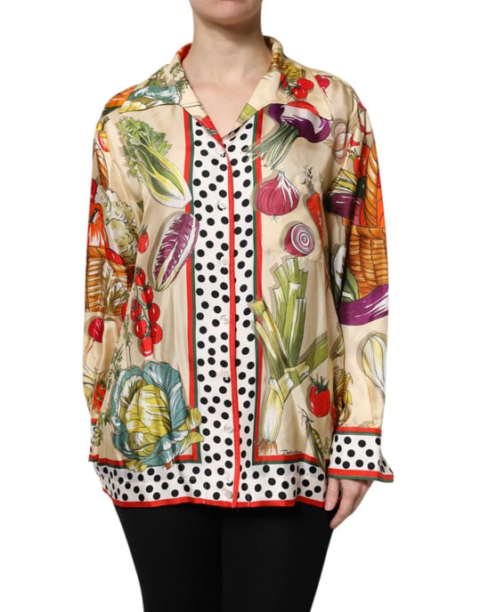 Gemusterte Seidenbluse mit Gemüseprint - Image 2