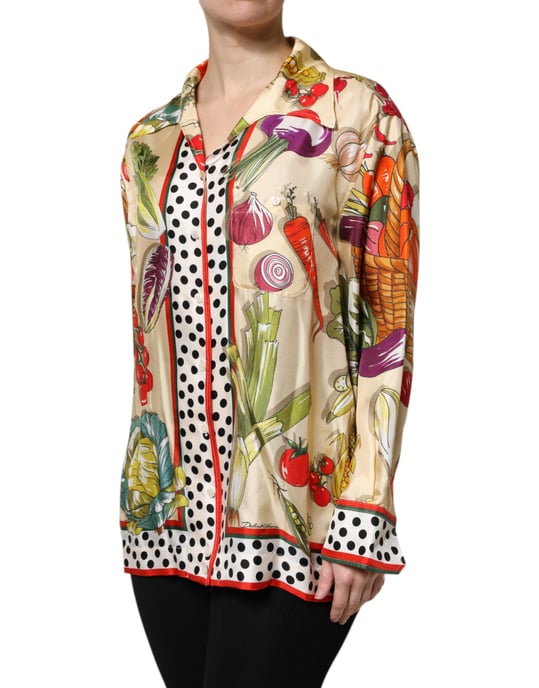 Gemusterte Seidenbluse mit Gemüseprint - Image 3