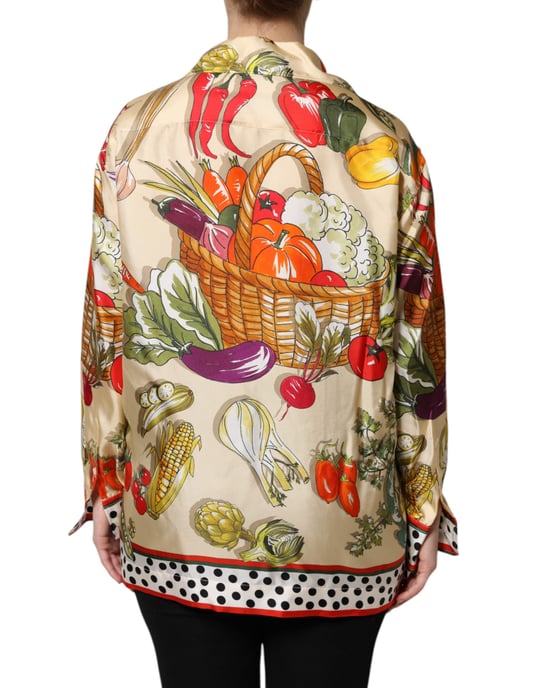 Gemusterte Seidenbluse mit Gemüseprint - Image 4
