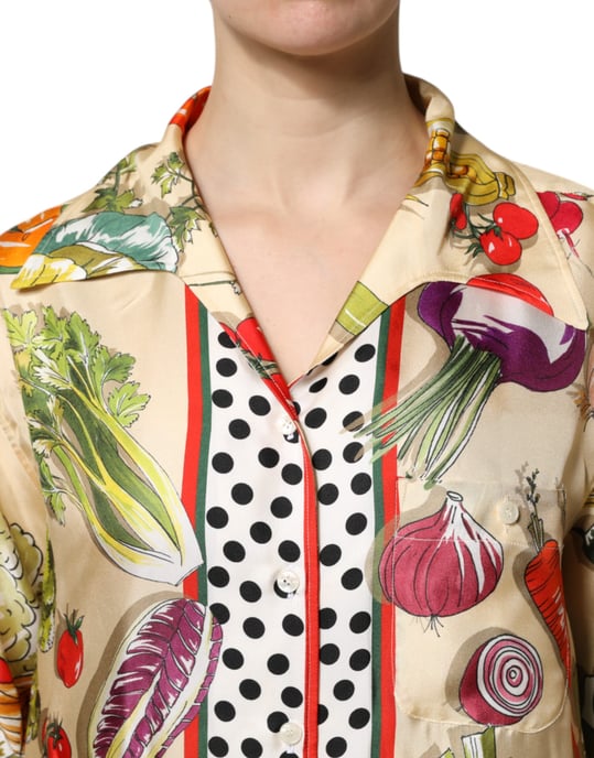 Gemusterte Seidenbluse mit Gemüseprint - Image 5