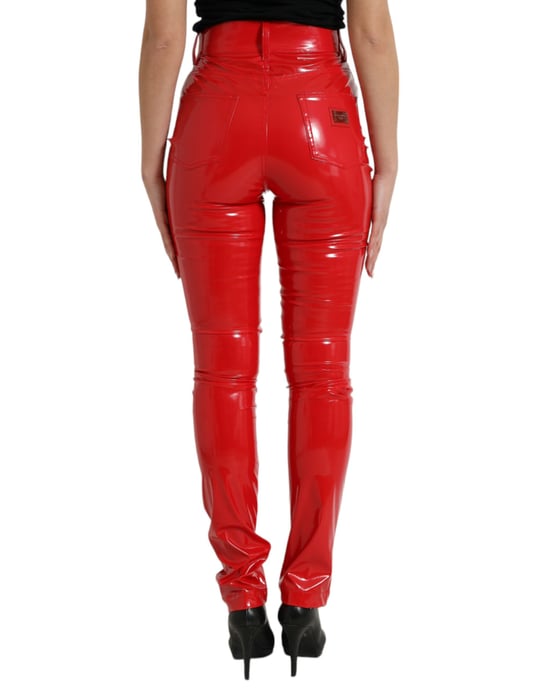Hochgeschnittene Vinylhose Rot - Image 3