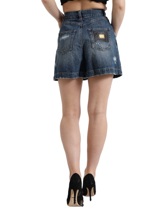 Hochgeschnittene zerstörte Denim-Shorts - Image 3