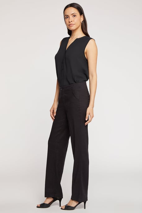 Marilyn Gerade Hose aus Stretch-Leinen | Schwarz - Image 4