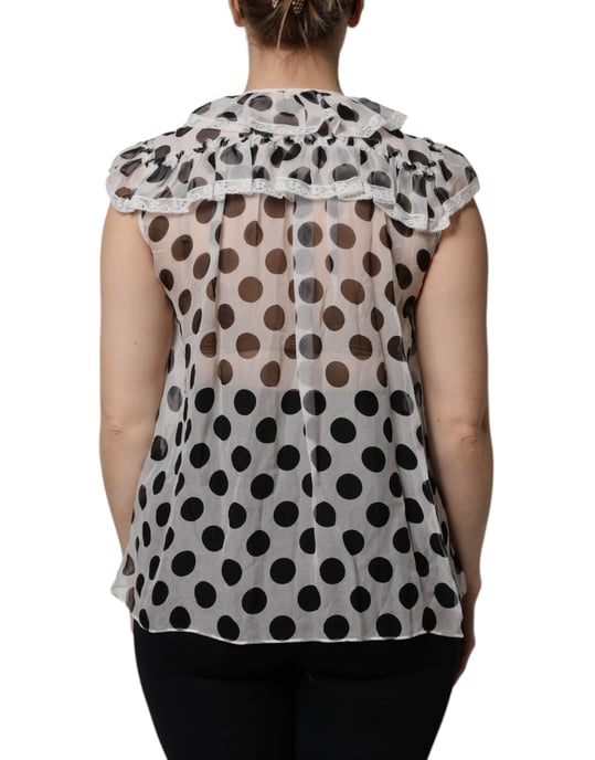 Dolce & Gabbana Seidenbluse mit Punkten und Rüschenkragen - Weiß - Image 4