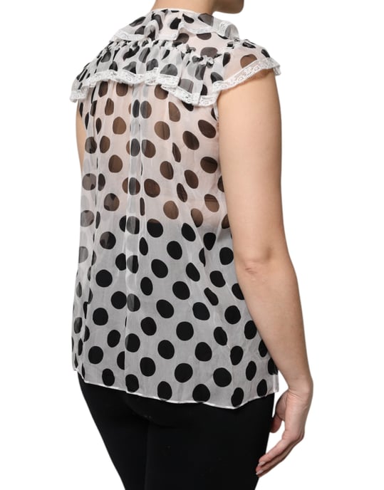 Dolce & Gabbana Seidenbluse mit Punkten und Rüschenkragen - Weiß - Image 5