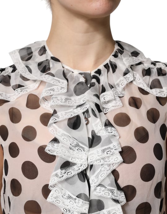 Dolce & Gabbana Seidenbluse mit Punkten und Rüschenkragen - Weiß - Image 6