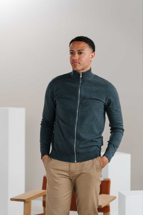 Pullover-Cardigan mit Reißverschluss – Anthrazit-Melange - Image 3