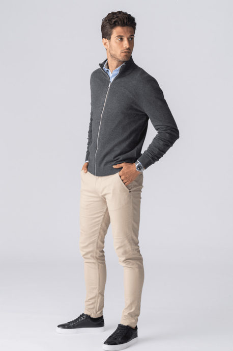 Pullover-Cardigan mit Reißverschluss – Anthrazit-Melange - Image 5