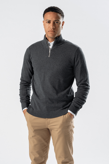 Pullover mit halbem Reißverschluss – Charcoal Melange - Image 1