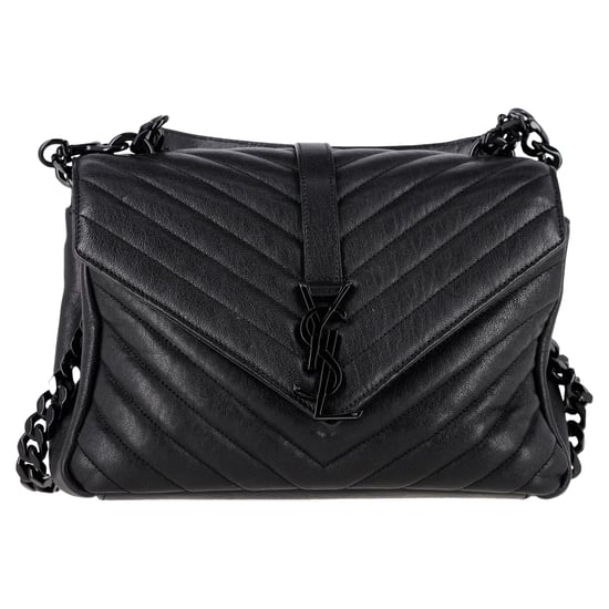 Saint Laurent Chevron Stepptasche, mittelgroß, College-Henkeltasche aus schwarzem Leder - Image 1