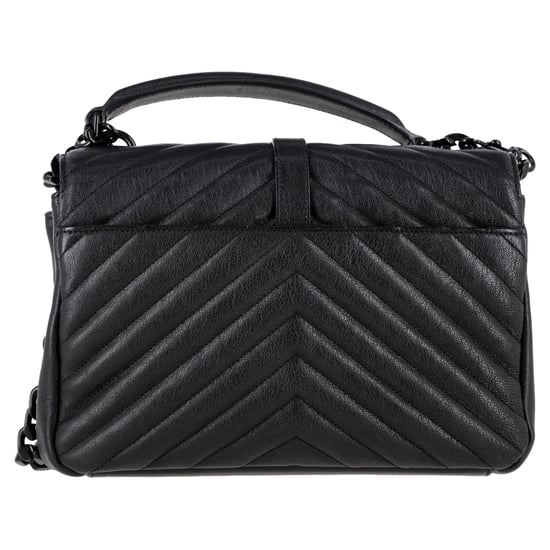 Saint Laurent Chevron Stepptasche, mittelgroß, College-Henkeltasche aus schwarzem Leder - Image 3