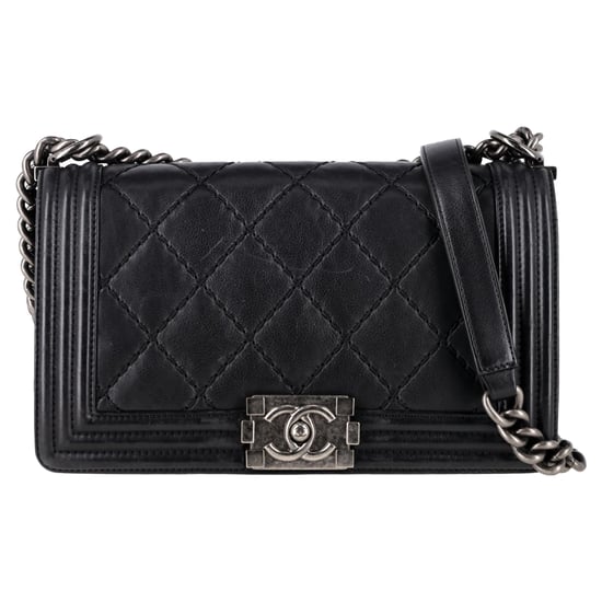 Chanel gesteppte Boy Flap Bag, mittelgroß, mit Doppelnaht, aus schwarzem Leder - Image 1