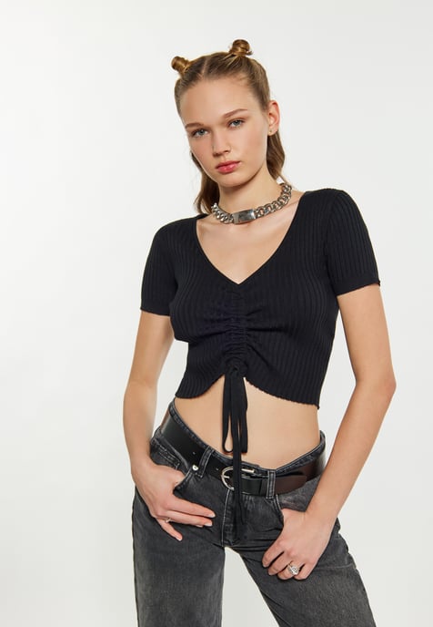 Mymo Crop-Top Damen schwarz - Image 3