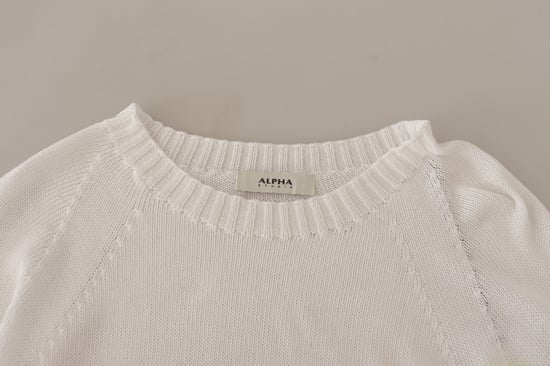 Alpha Studio Baumwollstrickpullover mit Rundhalsausschnitt - Weiß - Image 5