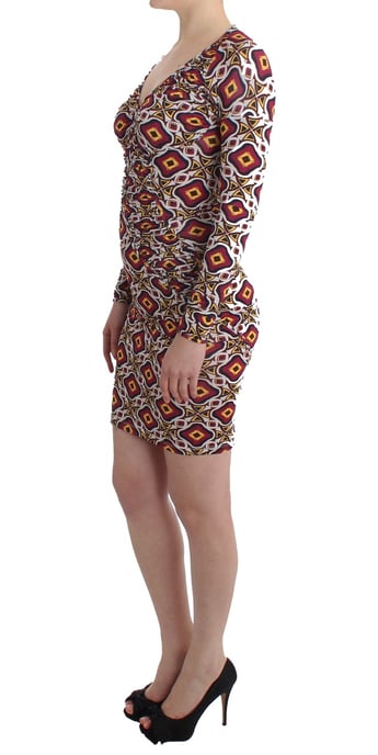 Geometrisches Druck-Minikleid mit langen Ärmeln und V-Ausschnitt - Image 2