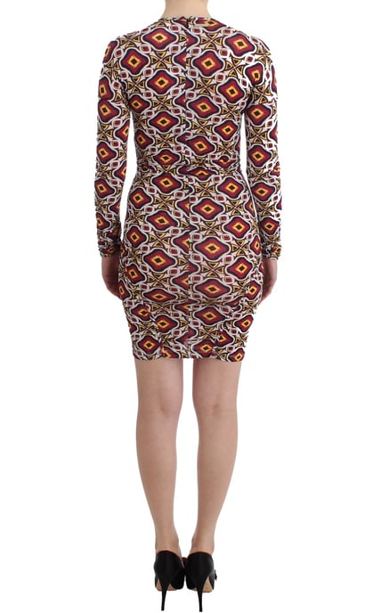 Geometrisches Druck-Minikleid mit langen Ärmeln und V-Ausschnitt - Image 3