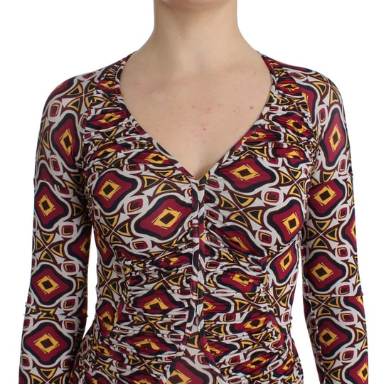 Geometrisches Druck-Minikleid mit langen Ärmeln und V-Ausschnitt - Image 6