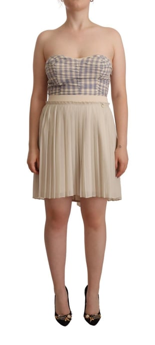 Beiges Faltenrock-A-Linienkleid - Image 1