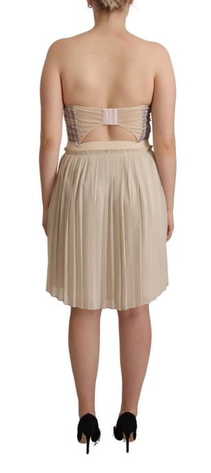 Beiges Faltenrock-A-Linienkleid - Image 3