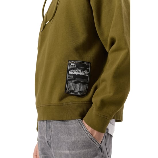 Dsquared2 Patch Design Relaxed Fit Military Green Hoodie - Image 3