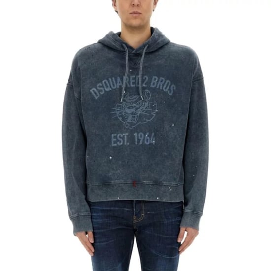 Dsquared2 Bros Est 1964 Logo Distressed Cypro Navy Blue Hoodie - Image 3
