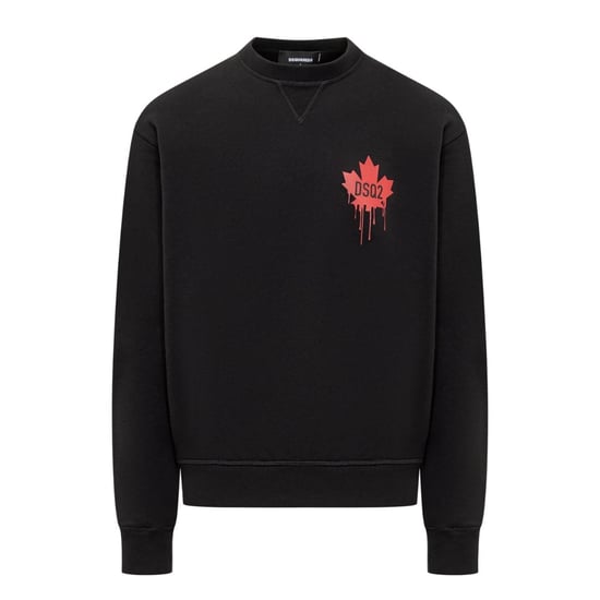 Dsquared2 Schwarzes Sweatshirt Mit Rotem Ahornblatt-logo - Image 1