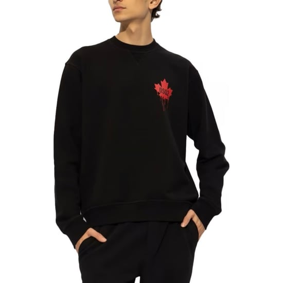 Dsquared2 Schwarzes Sweatshirt Mit Rotem Ahornblatt-logo - Image 3