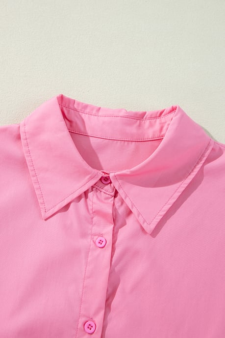 Helles Pinkes Ballonärmel Button-Up Mini-Shirtkleid - Image 3