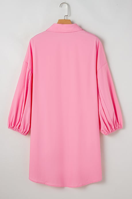 Helles Pinkes Ballonärmel Button-Up Mini-Shirtkleid - Image 5