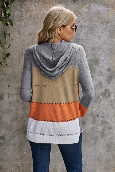 Graue Farbblock-Hoodie mit Reißverschluss und Ausschnitten - Image 3