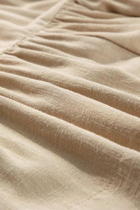 Beige Puffärmel Knopf-gestuftes Faltenhemd Mini Kleid - Image 4