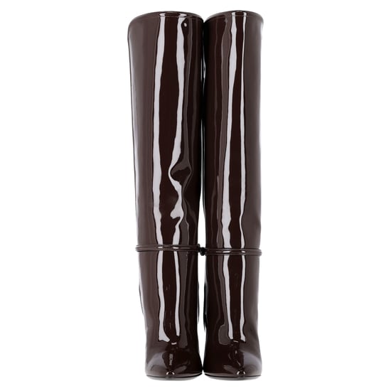 Saint Laurent Jane Knief hohe Stiefel aus braunem Lackleder - Image 3