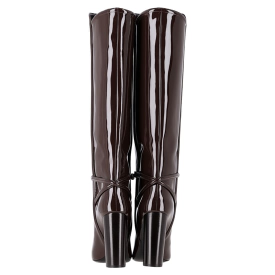 Saint Laurent Jane Knief hohe Stiefel aus braunem Lackleder - Image 6