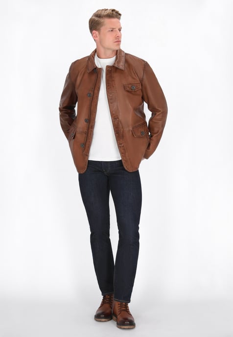 Dreimaster Lederjacke Männer Cognac - Image 2