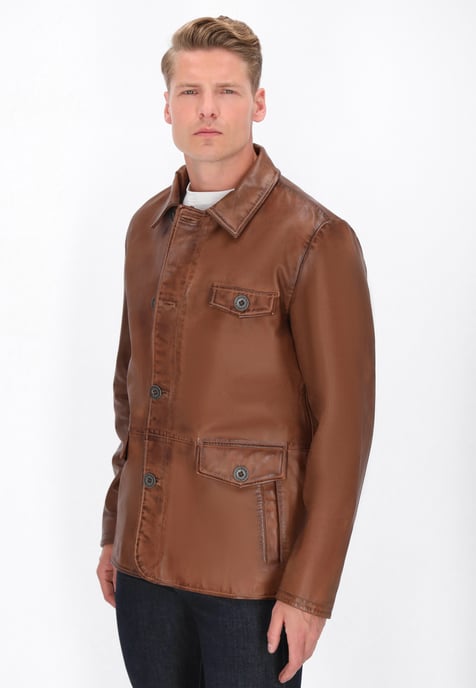 Dreimaster Lederjacke Männer Cognac - Image 3