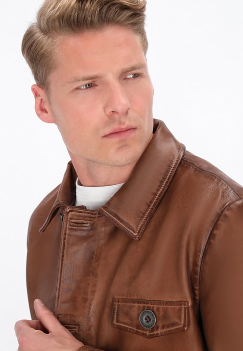 Dreimaster Lederjacke Männer Cognac - Image 5