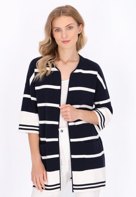 Dreimaster Strickjacke Frauen Marineblau, weiße Streifen - Image 3
