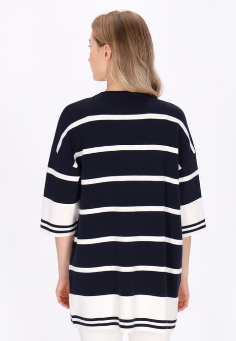 Dreimaster Strickjacke Frauen Marineblau, weiße Streifen - Image 4