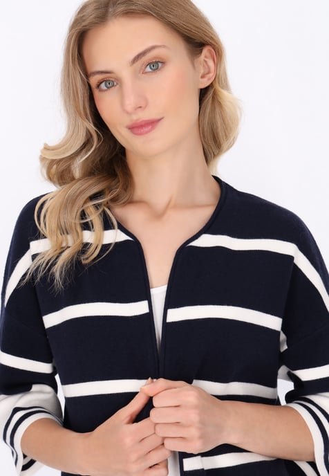 Dreimaster Strickjacke Frauen Marineblau, weiße Streifen - Image 5